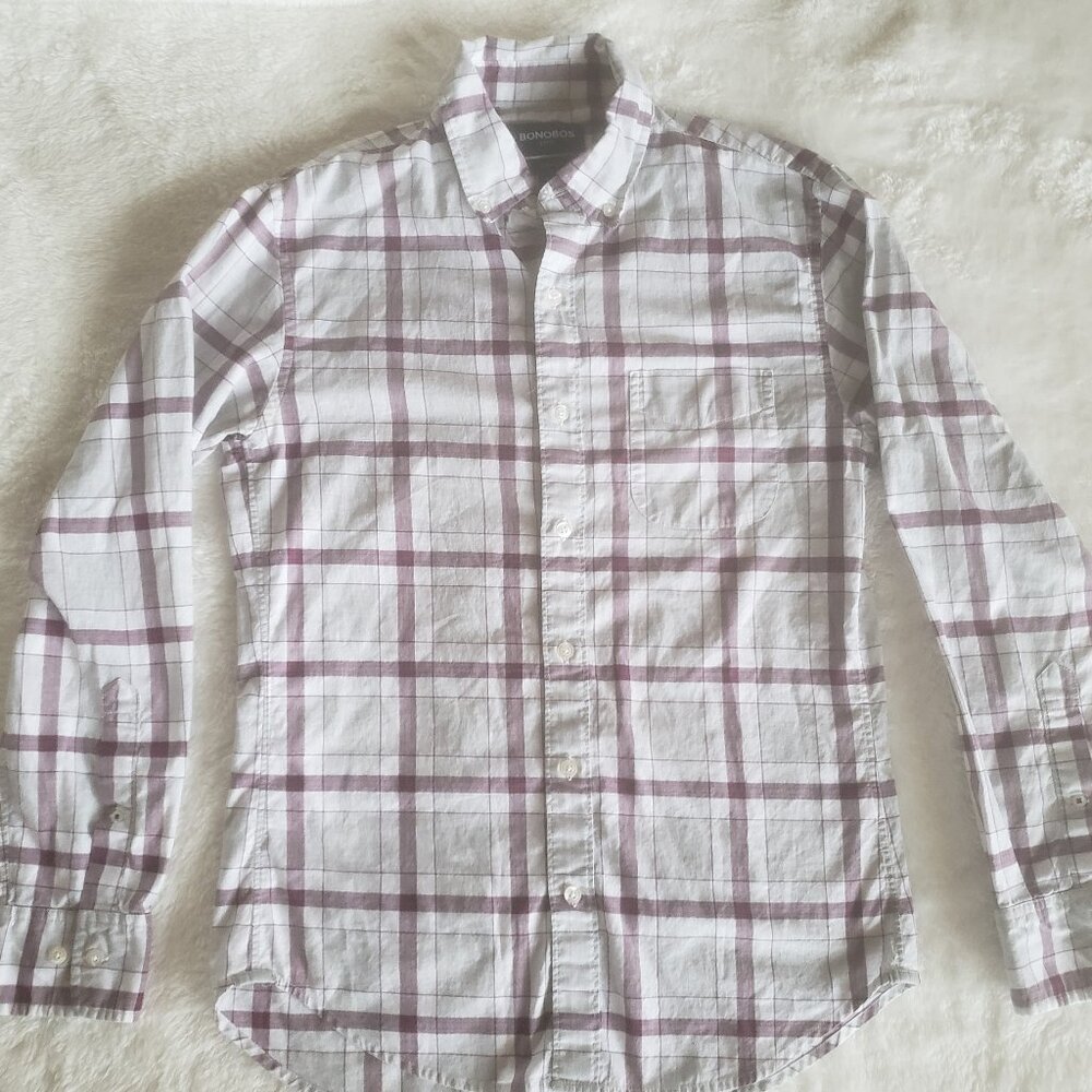 Bonobos Stretch Shirt Mens Small Long Sleeve Button-Down Slim Fit Plaid
